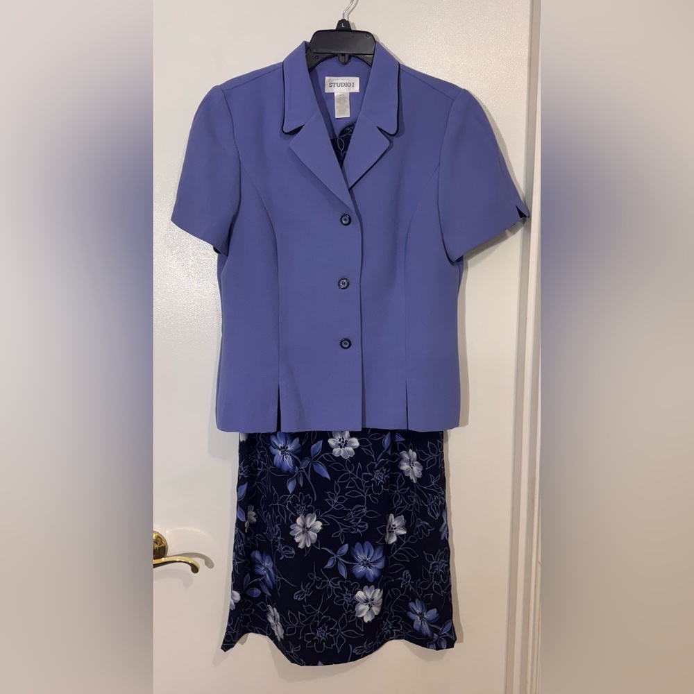 Studio I Lavender Blazer with Navy Floral Skirt